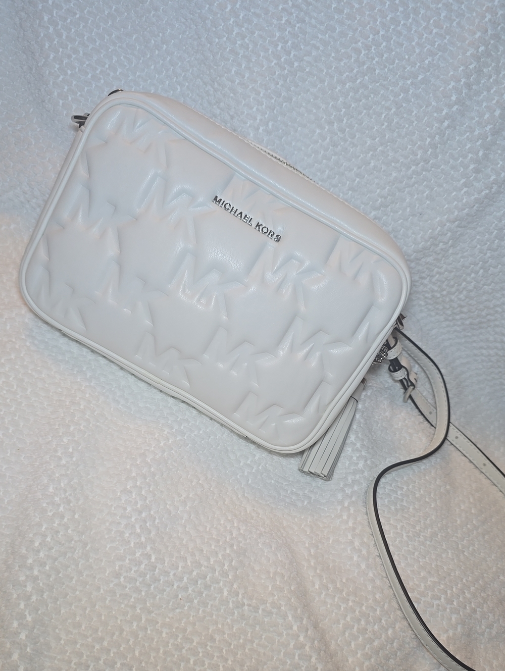 Michael Kors White Embossed MK Logo Crossbody
